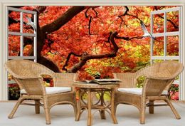 window mural wallpaper Fantasy red leaf tree 3D TV background wall decoration painting