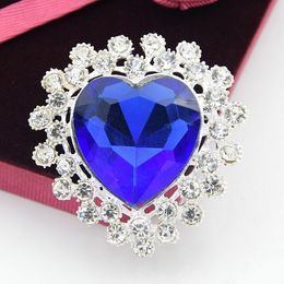 Silver Tone Big Blue Heart Sapphire Brooch Women Luxury Party Dress Jewellery Pin Special Gift For Girlfriend Top Quality Crystal Heart Pin