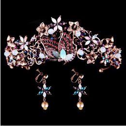 New Classical Style Beauty Ancient Gold Western Bridal Tiara Retro Crown Tiara Earrings Set Exotic Style Jewellery