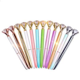 Student Pen With Large Diamond Big Diamond Crystal Ballpoint Pens School Office Promotion Gift Metal Gem Ballpoint Pens