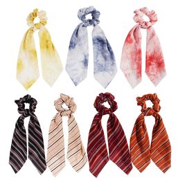 Ribbon Scrunchie Chiffon Headband Tie Dye Scrunchy Elastic Hair Bands Rubber Hair Ties Striped Ponytail Holder Hair Accessories