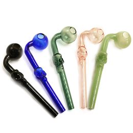 Y191 Skull Smoking Pipes Oil Burners About 5.5 Inches 30mm OD Bowl Colorful Glass Pipe Fit Your Palm 8 Colors