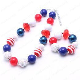 4th July Colour Baby Kids Chunky Necklace Bracelets Jewellery Set Children Bubblegum Beads Chunky Jewellery Set Gift