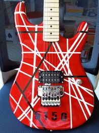 Custom 5150 Van Halen Black White Stripe Red ART SERIES Electric Guitar FR Tremolo Bridge Top Selling