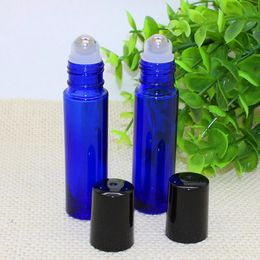 NEW 10ml Empty Roll on Amber Glass Bottles [STAINLESS STEEL ROLLER] Refillable Blue Roll On Bottles for Aromatherapy Fragrance Essential Oil