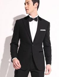 Black Groom Tuxedos Peak Lapel Men Wedding Tuxedos Popular Men Formal Business Prom Dinner Blazer 2 Piece Suit(Jacket+Pants+Tie) 2288