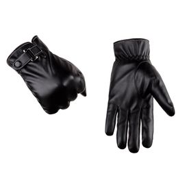 Fashion-Men Winter Warm Gloves Retro Thickened PU Leather Touchscreen Gloves Plush Cuff Outdoors Anti-skid Gloves for Men 210125