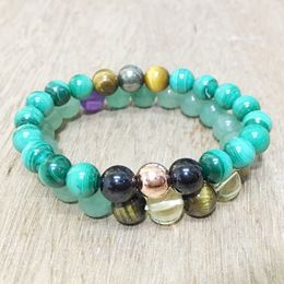 MG0450 8 mm Natural Malachite Gem Stone Bracelet Set Green Aventurine Bracelet Tiger Eye Pyrite Tiger Eye Stone Energy Bracelet