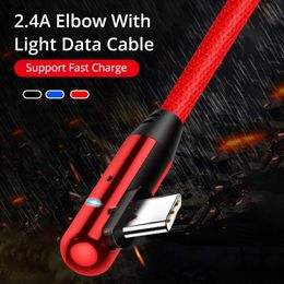 Double Elbow 2.4A LED Light Type C USB Cable For S10 Huawei 90 Degree Micro USB Fast Charging Data Cable Android Phone USB C Charger Cord