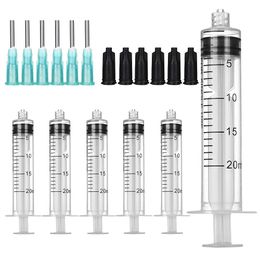 20 ml/cc Syringes Set, 14G Blunt Tip Needle with Storage Caps, Luer Lock Plastic Glue Applicator, Industrial Grade Syringe