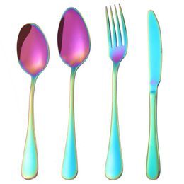 Delicate Stainless Steel Flatware Set Titanium Colourful Plated Spoon Fork Knife Set Dinnerware Tableware Set Coffee Spoons Stir Teaspoon