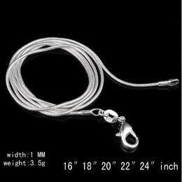 925 Sterling Silver Smooth Snake Chain Necklace Lobster Clasps Chain Jewellery Size 1mm 16inch --- 24inch