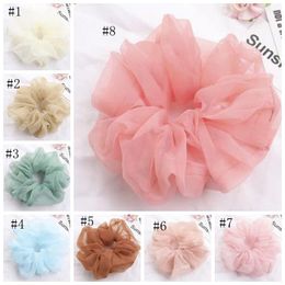 INS Scrunchies Hairbands Big Gauze Women Hair Ties Rope Solid Girls Headband Ponytail Holder Summer Hair Accessories 20 Colour 50pcs