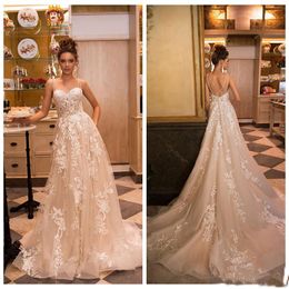 Organza Spaghetti Straps Wedding Dresses Vestido De Noiva Gorgeous Applique A Line Garden Bride Dress Princess Wedding Gowns Robe De Ma