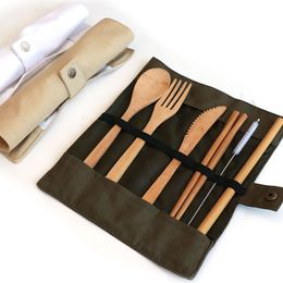 bamboo spoon fork cutlery set reusable wooden flatware picnic travel disposable eco friendly 100% biodegradable dinnerware 6 pcs