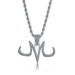 Fashion-K Gold Plated Iced Out Diamond Personalized Tattoo Mark M Letter Pendant Necklace Full CZ Cubic Zirconia Jewelry Gifts for Men