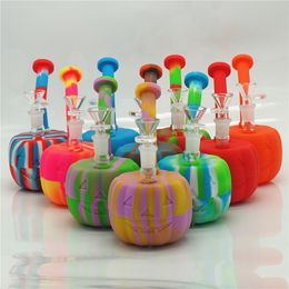 Silicone Bong Water Pipes Bubbler Pumpkin Shape Dab Rig Hookah Silicone Pipe Tube Dry Herb Unbreakable Smoking Pipe With Glass Bowl