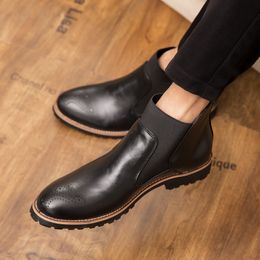 Hot Sale- Brogue Style Mens Breathable Formal Boots Man High Top Casual Shoes