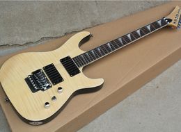 Factory Custom Natural wood Color Electric Guitar With Flame Maple Veneer,Floyd Rose Bridge,Reverse Headstock,Can be customized