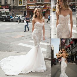 Netta Benshabu Elegant Mermaid Wedding Dresses Strapless Applique Sequins Wedding Dress Sweep Train Bridal Gowns