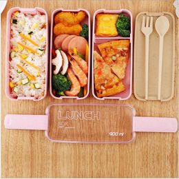 Fruit Food Storage Container Tableware Wheat Straw Bento Boxes Microwave Healthy Lunch Box Case Lid Work Bento Box 3 Layer 900ml AZYQ6850