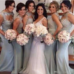 Appliques Sheer Lace Mermaid Bridesmaid Dresses Long Formal Maid Of Honour Sweep Train Weddng Guest Dress Robes De Demoiselle D'honneur moiselle