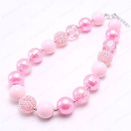 newest cute pink color baby chunky rhinestone beads necklace diy bubblegum girls jewelry necklace for kids gift