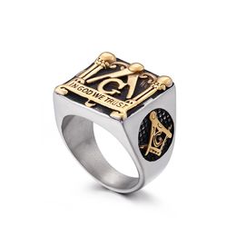 Newest religious Jewellery gold masonic rings 316 stainless steel men women design freemason symbol ring engraved IN GOD WE TRUST
