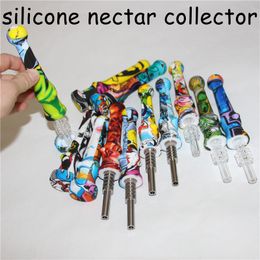 Color Silicone Nectar With Quartz Titanium Tips Hookahs 14mm Silicon Nector Dab Tool For Glass Bongs Rigs