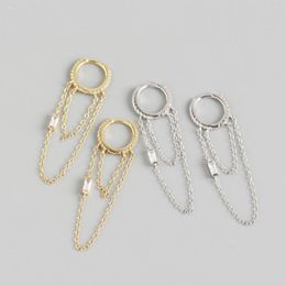 Hoop & Huggie WTLTC 925 Sterling Sliver Long Link Chains Earrings Double Side Chain Tassel Fashion Design Hoops For Her