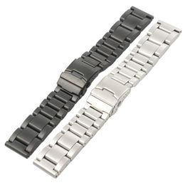 22/24/26mm Black/Silver Solid Links Stainless Steel Watches Band Replacement Strap Polished Bracelet Straighe Ends Watch Accessories