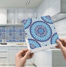 tile adhesive wall art Australia - Mosaic Tile Sticker Self -Adhesive Blue and White Porcelain Wall Art Waterproof Tile Stickers Kitchen Bathroom Furniture Decoration