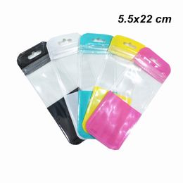 200Pcs 5.5x22cm Variety Colors Clear Plastic Package Bags with Hang Hole Self Sealing Pen DIY Crafts Data Line Zipper Storage Pouch