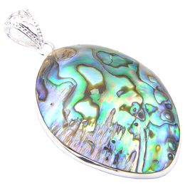 Luckyshine Handmade Oval Natural Abalone Shell Gemstone 925 Silver Pendant Necklace Jewellery Fashion Accessories