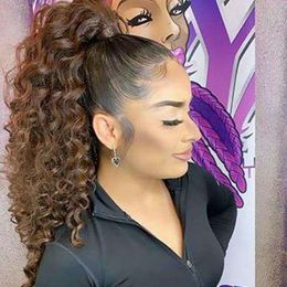 Ponytails Indian Virgin Natural Dark Black Clip In Elastic Band Hair Ties Drawstring Curly 3C Afro Kinky Human Hair Ponytail for black women
