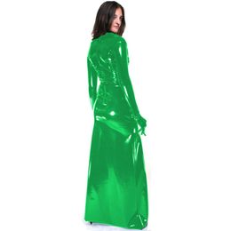 12 Clors Sexy Gloved Long Dress Women Novelty Long Sleeve Clubwear Wet Look PVC Catwoman Cosplay Costume Back Zipper Club Dress
