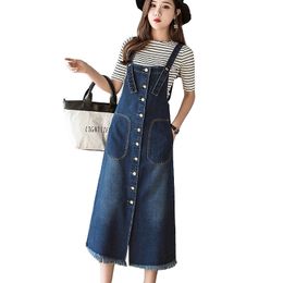 2019 Summer Long Denim Dress Women Streetwear Single-breasted Jeans Sundress Korean Plus Size Sleeveless Sexy Dress vestidos