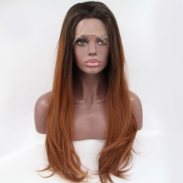 Hotselling Black Ombre brown wig Heat Resistant Hair Cosplay Long Synthetic Lace Front wig for black women