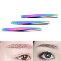 Rainbow Colour Stainless Steel Removal Eyebrow Tweezer Angled Slanted Eyebrow Tools Face Trim Eyebrows Colourful Eyelash Clip LJJS1