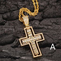 Unisex Faith Jewellery Gold Silver Colour CZ Stone Rotating Cross Pendant with Free 24inch Rope Chain Jewellery Gift for Friend Wholesale