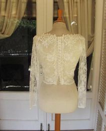 2019 Cheap Bridal Wraps Modest Lace Crew Neck Sheath Wedding Bridal Bolero For Wedding Dresses Long Sleeve Lace Applique Jacket2439