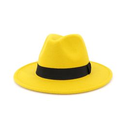 2021 Trend Unisex Wool Felt Jazz Fedora Hats Casual Men Women Ribbon Band Wide Brim cowboy Hat Panama Trilby Formal Party Cap