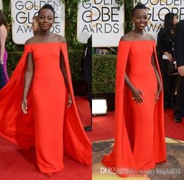 Red Capet Celebrity Dress Golden Globe Award Lupita Prom Dresses Off Shoulder sexy Fancy Cape Cloak Bateau Sheath Evening Gowns