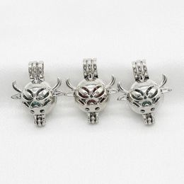 10pcs Silver Ox Head Oyster Pearl Cage Perfume Essential Oil Diffuser Cage Lockets Pendant Necklace Jewelry Making Charms