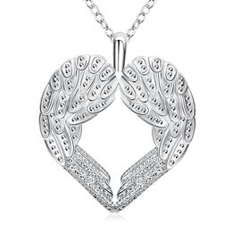 Plated sterling silver necklace 18 inches Angel heart wings pendant necklace DHSN357 New 925 silver plate Pendant Necklaces Jewellery