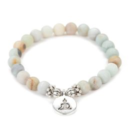 8mm Matte Amazonite Stone Strand Bracelet Yoga Chakra Mala Bracelet OM Lotus Women Men Beaded Charm Bracelet Handmade Jewellery
