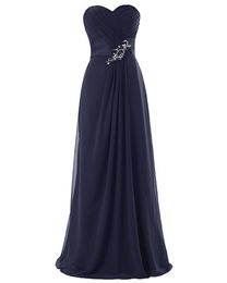 Dark Navy Blue A-Line Long Sweetheart Chiffon Maternity Bridesmaid Dresses Floor-length Wedding Party Dresses Bridesmaid Gowns With Beadings
