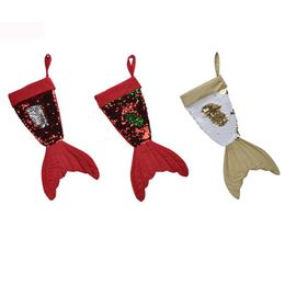 Christams Decorations Mermaid Christams Stocking Gift Wrap Bags Bling Bling Bead Flip Tail Socks Xmas Home Decor 3 Colours 16inch 15pcs
