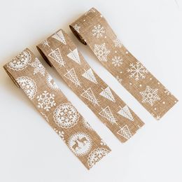 Christmas Decoration Linen Ribbon Christmas Tree Style Folding Ribbon Snow and Snowflake Elk Patterning Ribbon yq00669