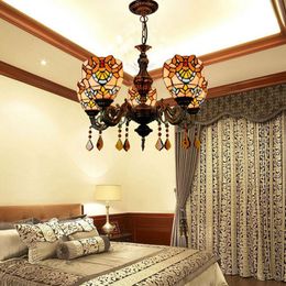 European retro creative warm Colour glass lamp Tiffany stained glass living room dining room baroque chandelier TF032